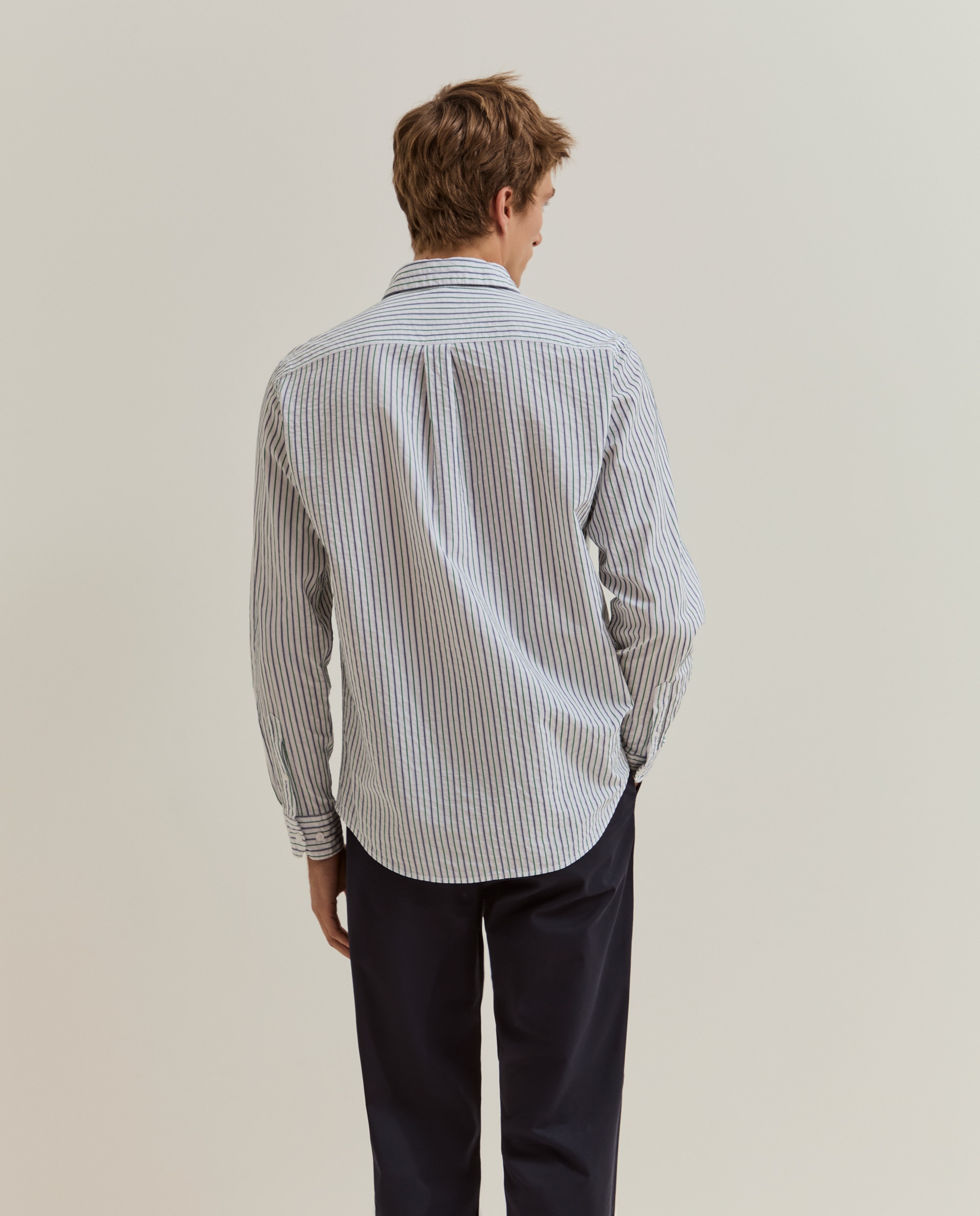 Camisa de Corte Regular Às Riscas Verde-3