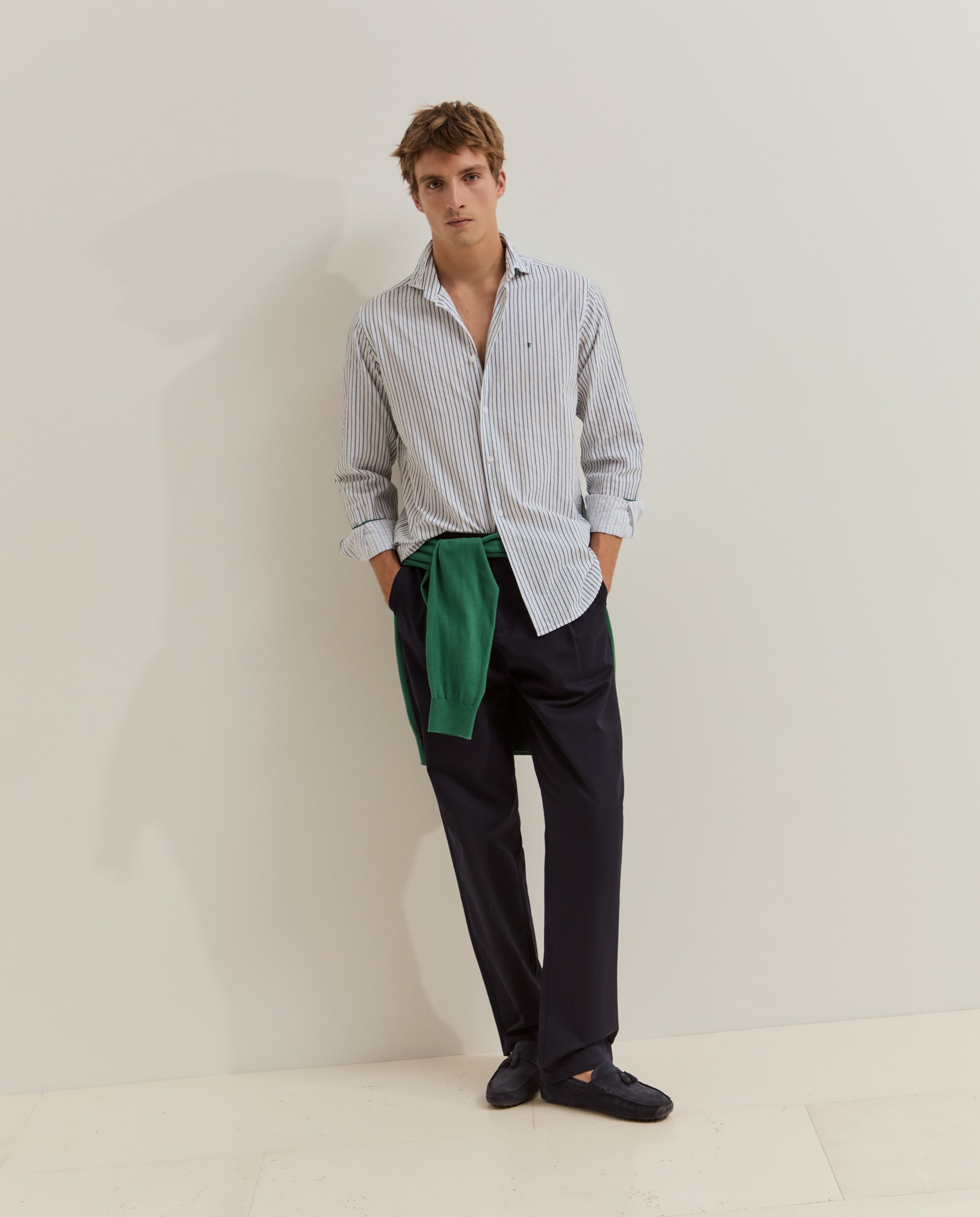 Camisa de Corte Regular Às Riscas Verde-4