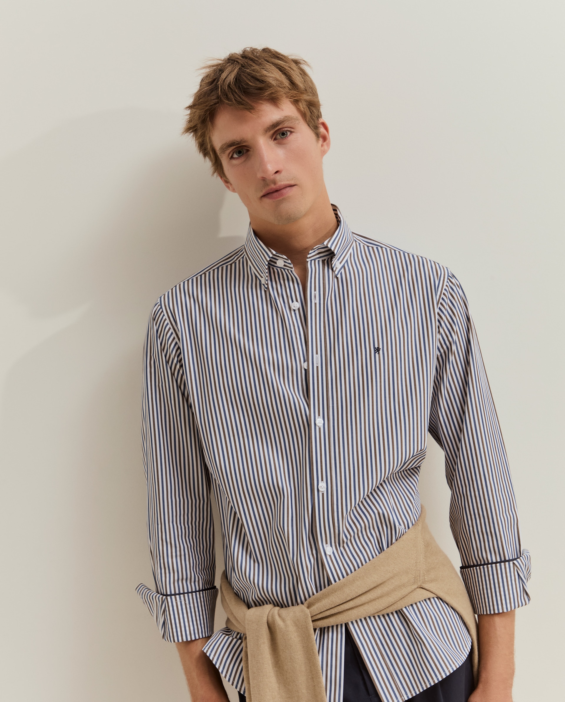 Camisa de Corte Regular Às Riscas Azul-2