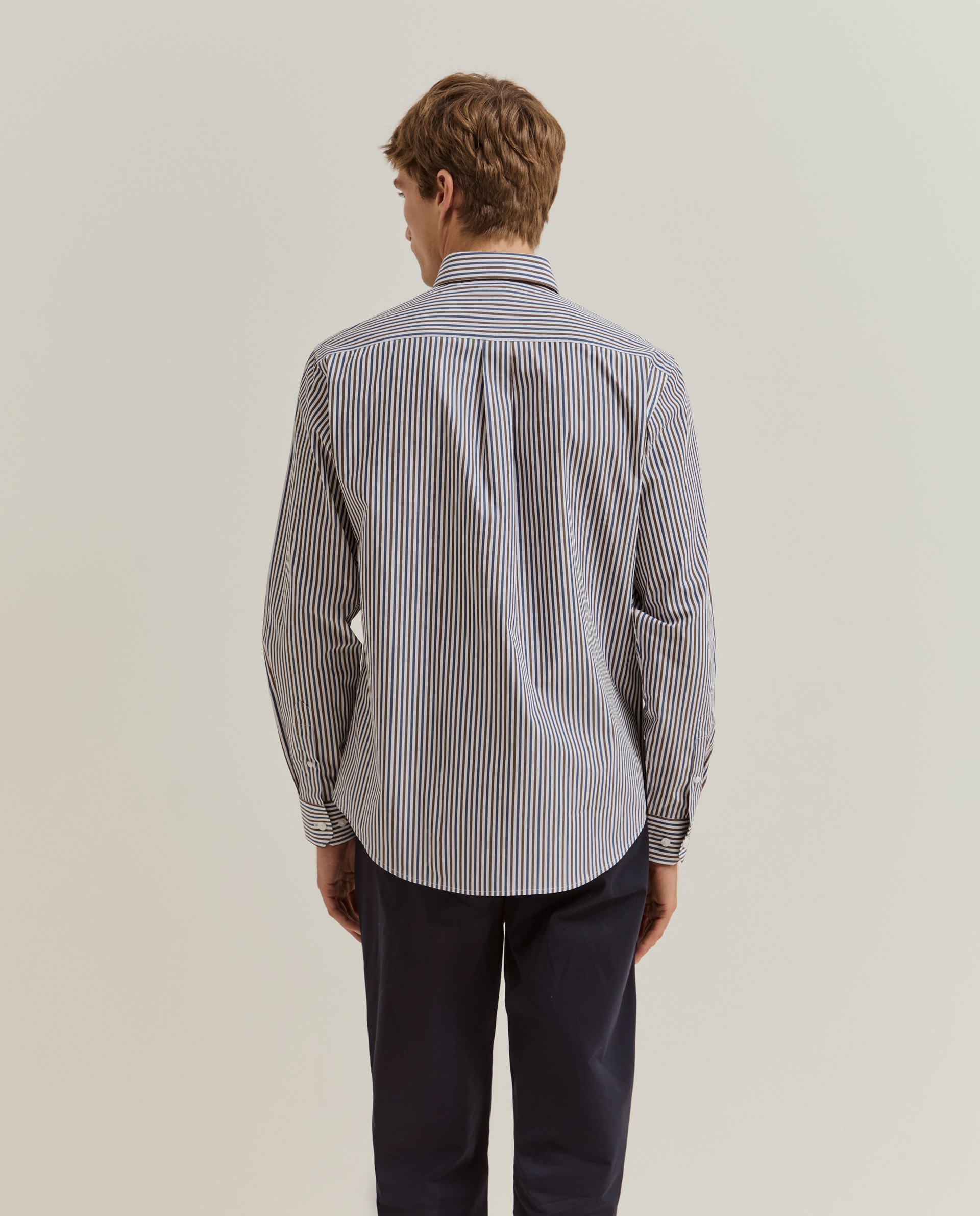 Camisa de Corte Regular Às Riscas Azul-3