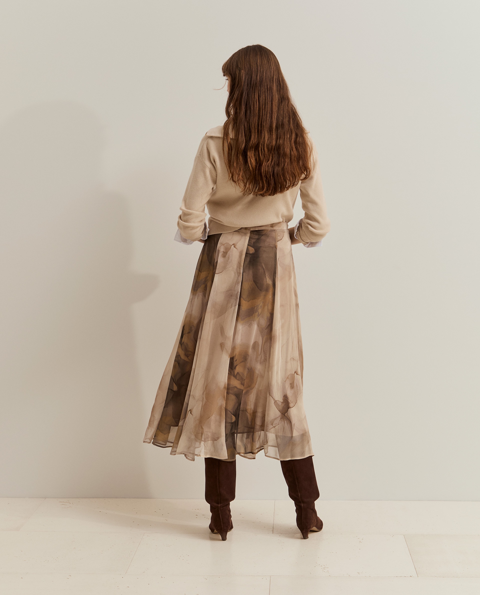 Saia Midi Estampada Bege-3
