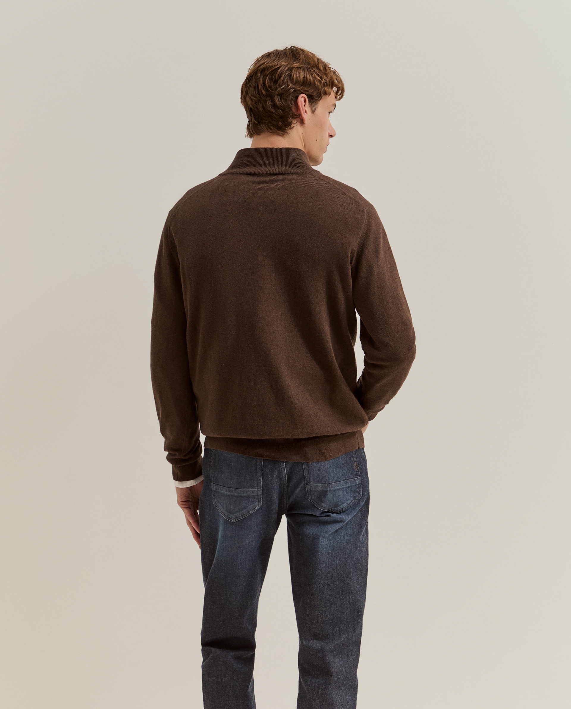 Camisola em Algodão com Fecho Zip Castanho-3