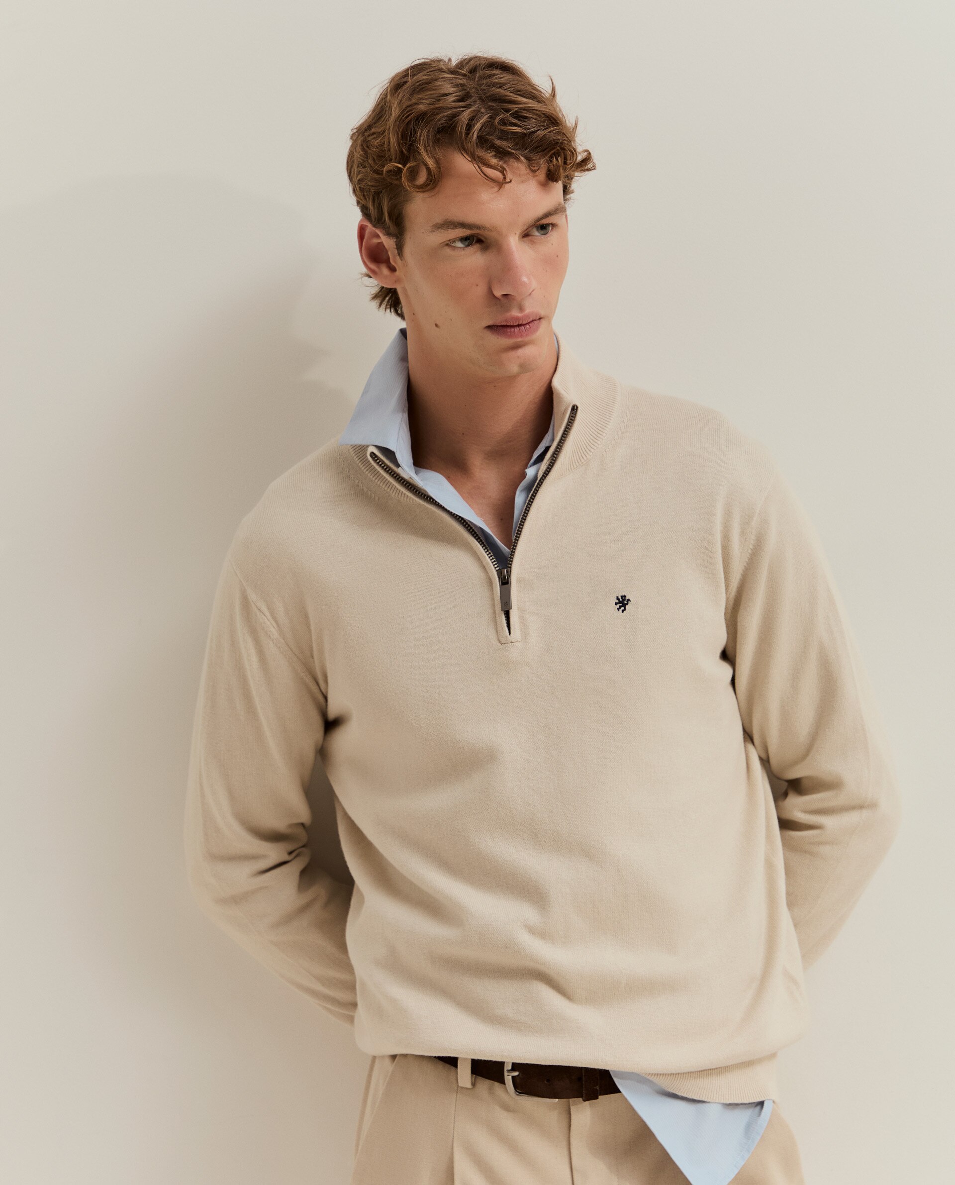 Camisola em Algodão com Fecho Zip Creme-2