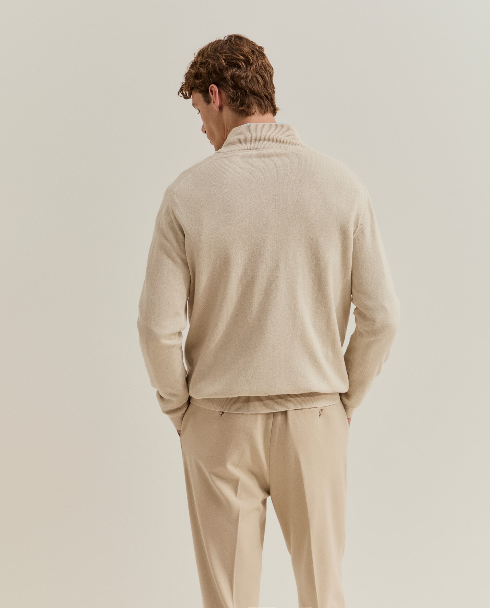 Camisola em Algodão com Fecho Zip Creme-3