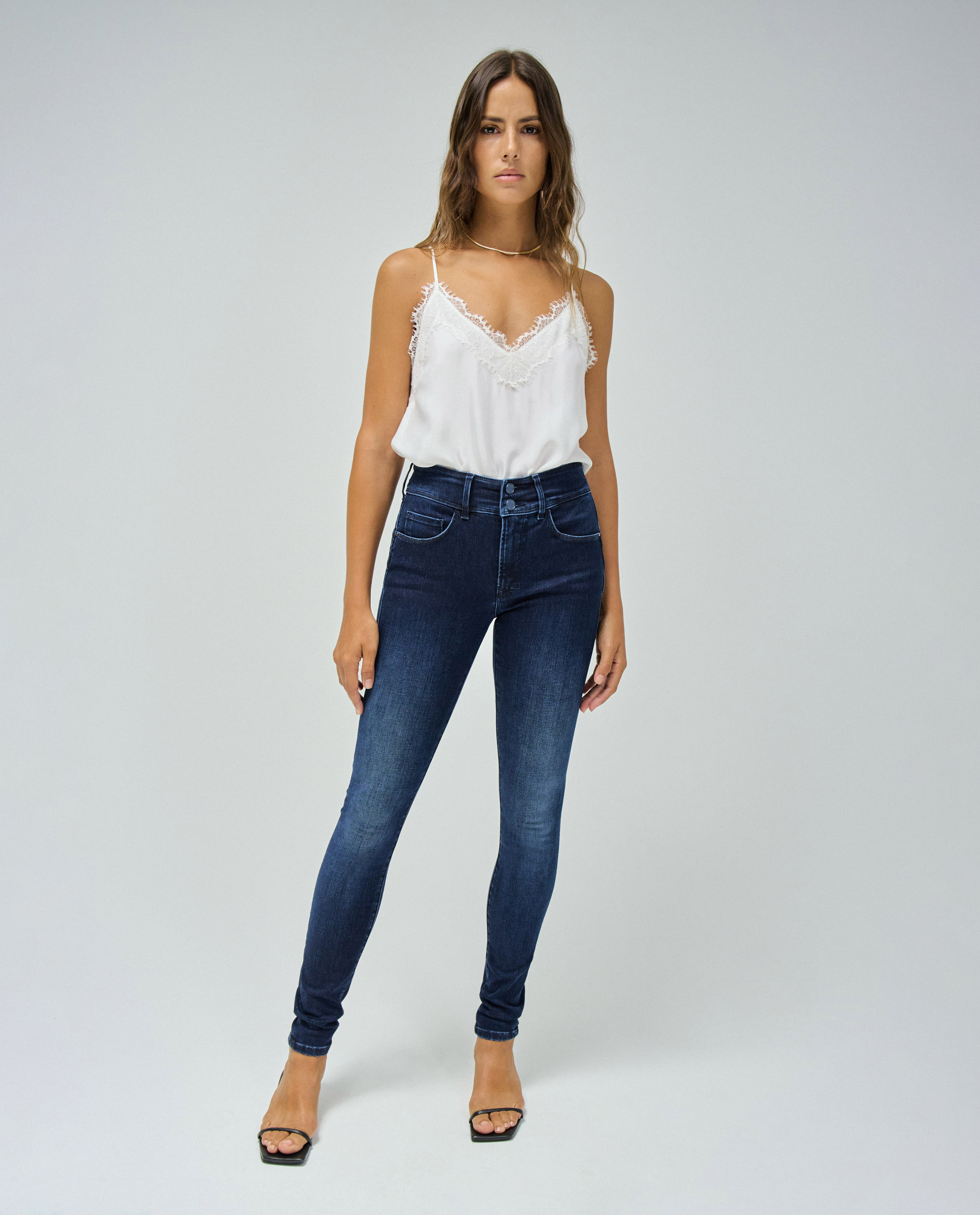 Jeans Straight Secret Skinny de Cintura Média Azul-marinho-1