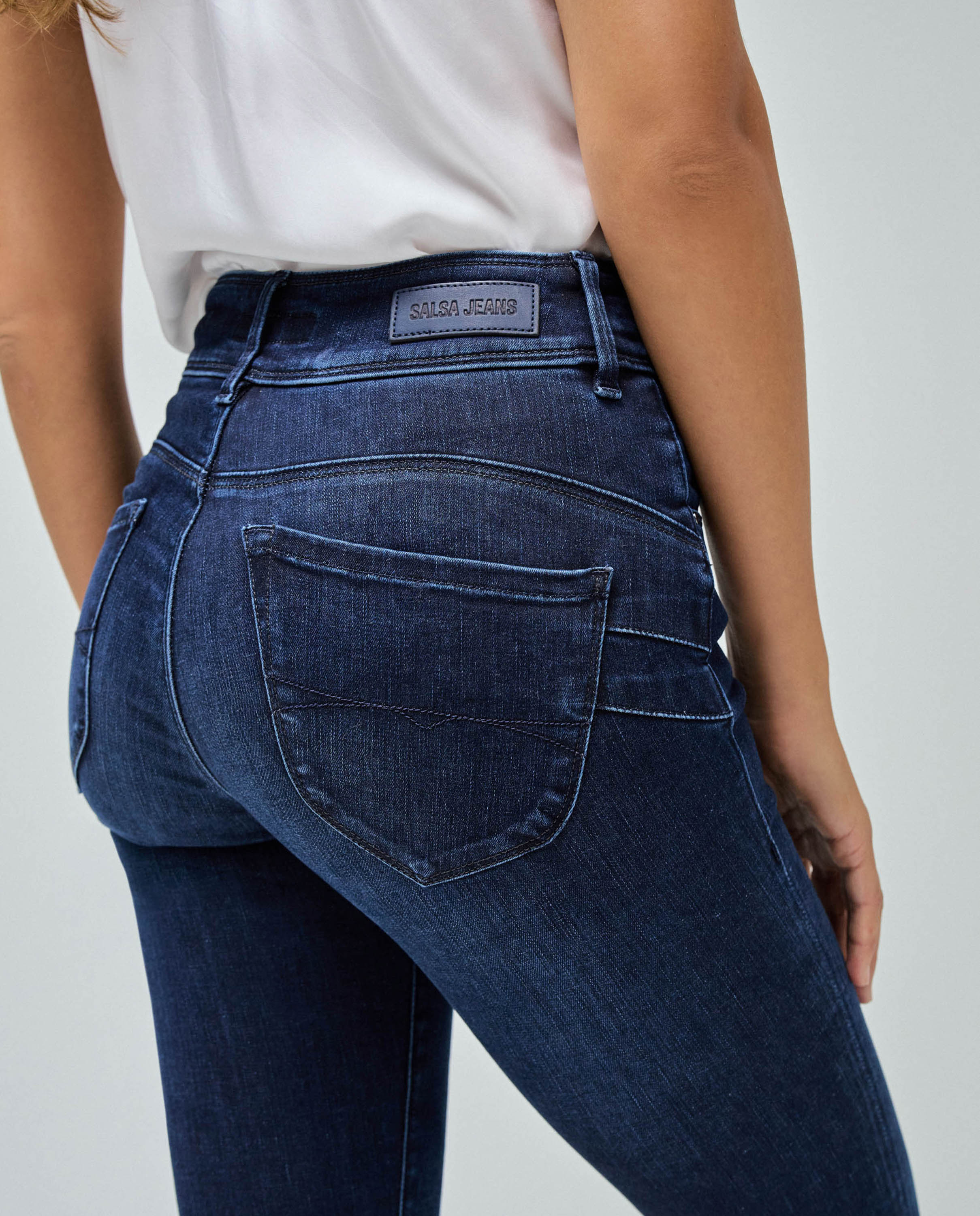 Jeans Straight Secret Skinny de Cintura Média Azul-marinho-4