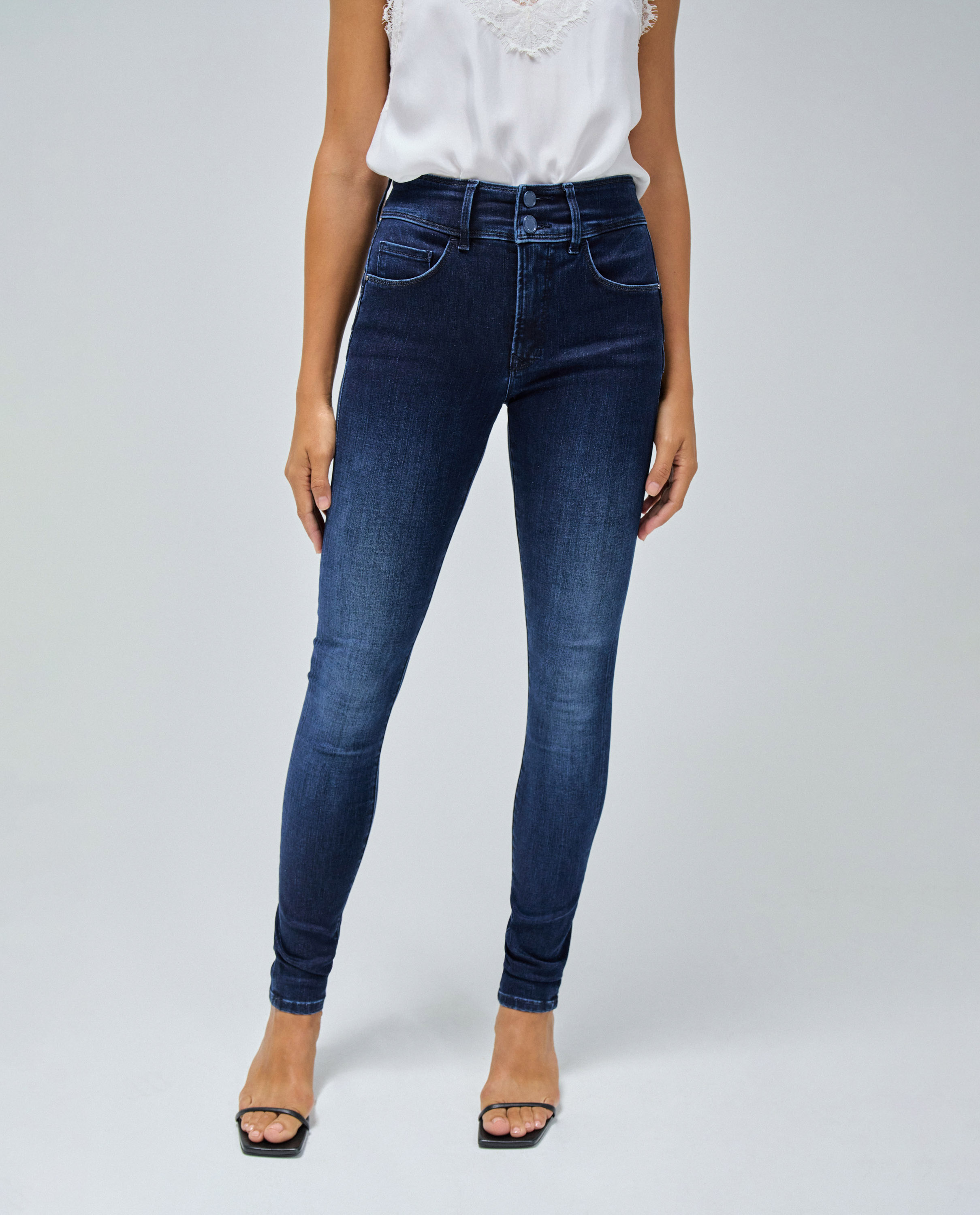 Jeans Straight Secret Skinny de Cintura Média Azul-marinho-5