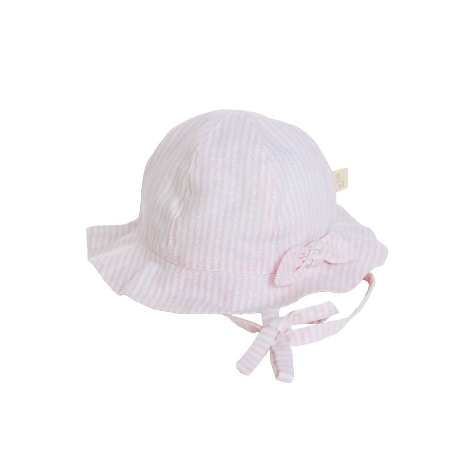Chapéu de Menina às Riscas com Laço Rosa-1