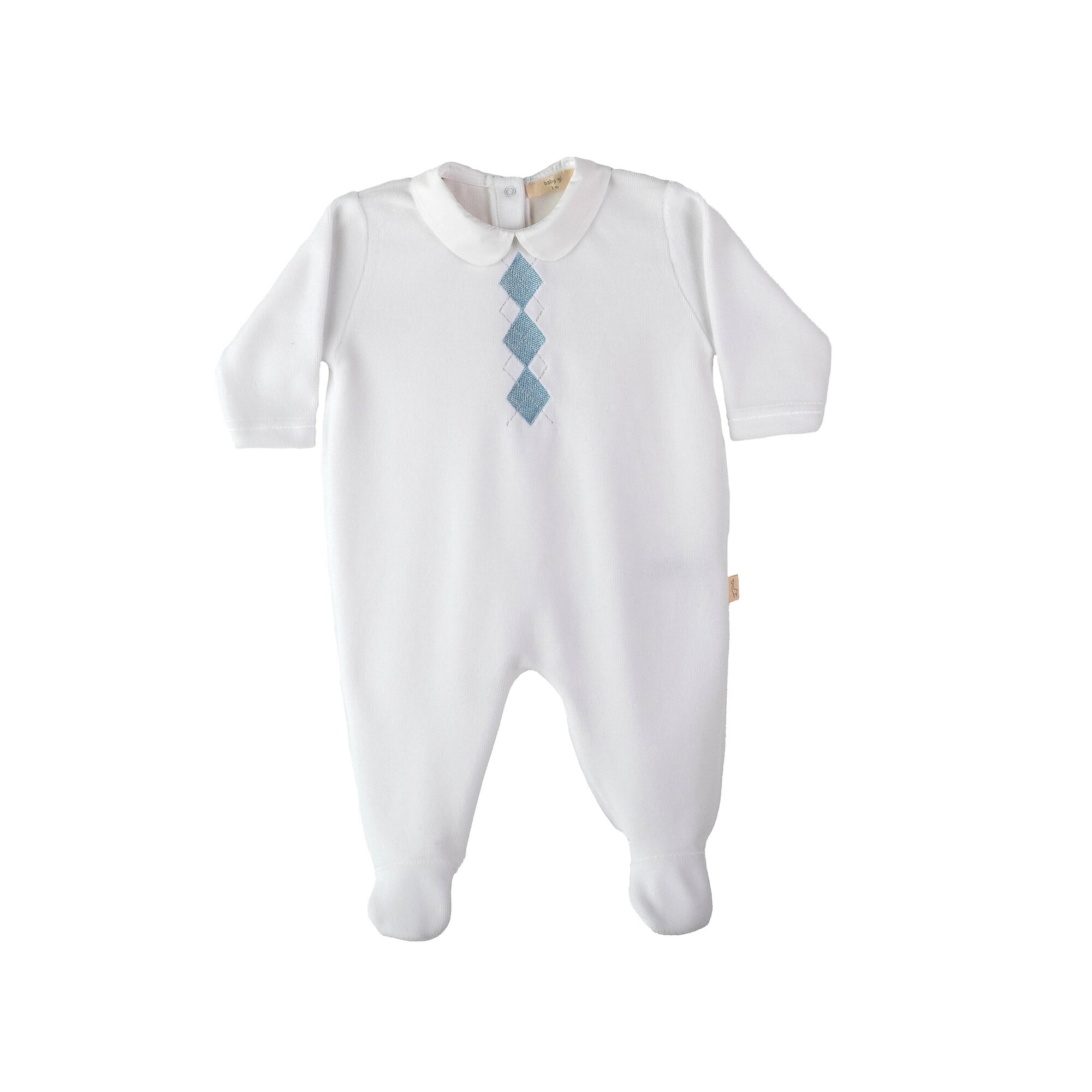 Babygrow em Veludo com Bordado Baby Gi Azul-1
