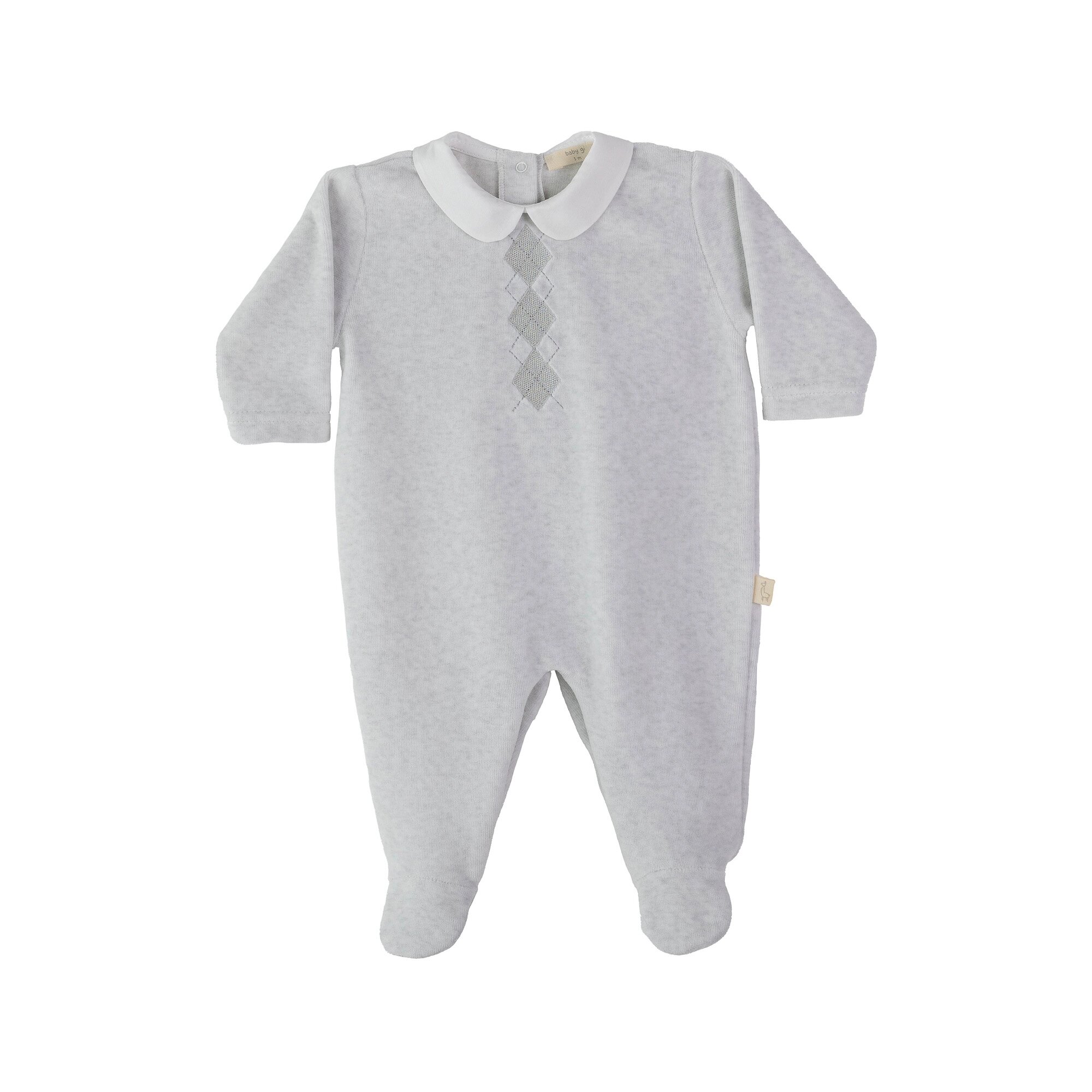 Babygrow em Veludo com Bordado Baby Gi Cinzento-claro-1
