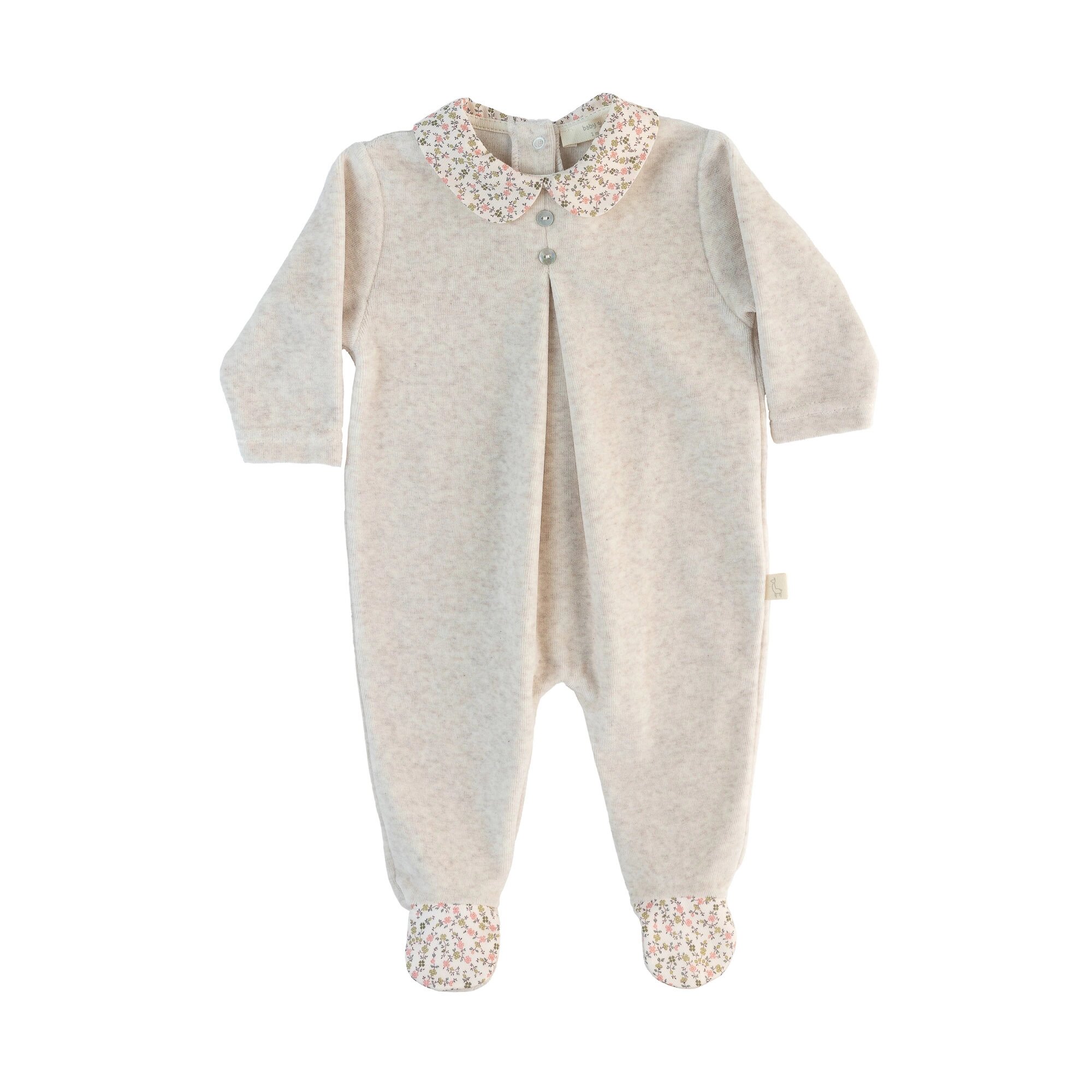 Babygrow com Gola Redonda Floral Baby Gi Camel-1