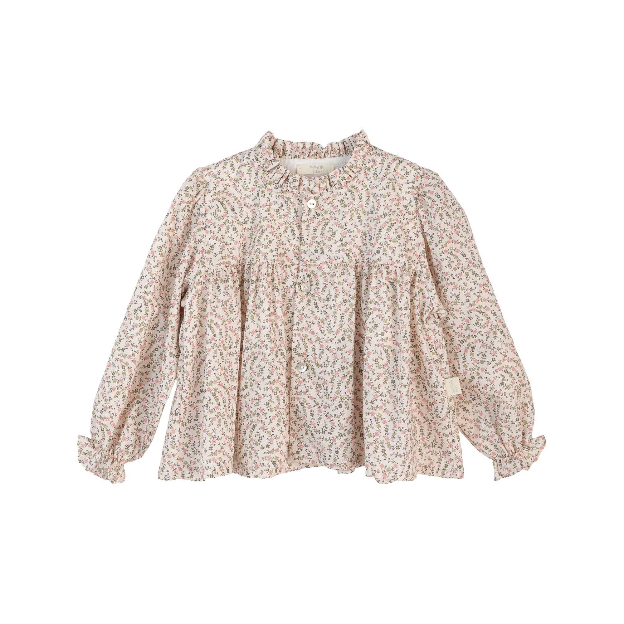 Blusa Floral com Gola em Folho de Abertura Frontal Baby Gi Estampado-1