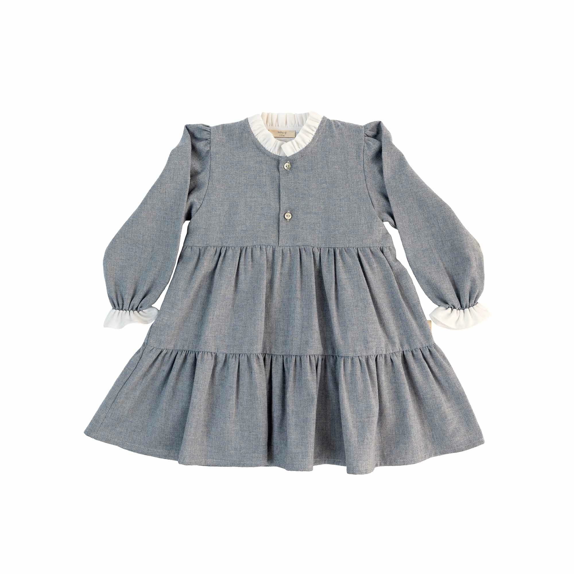 Vestido com Folhos Baby Gi Azul-1