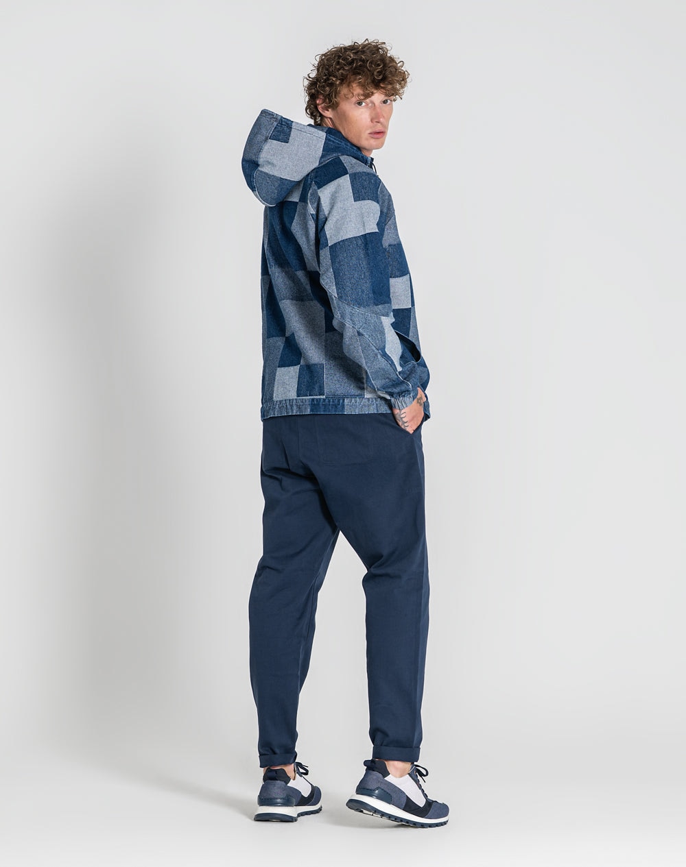 Anorak patchwork Norton 100% algodão orgânico Azul-marinho-4