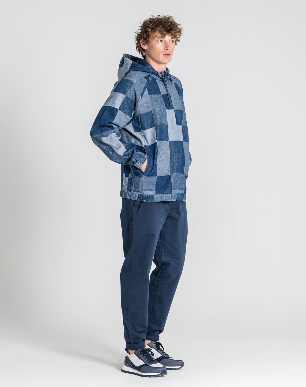 Anorak patchwork Norton 100% algodão orgânico Azul-marinho-5