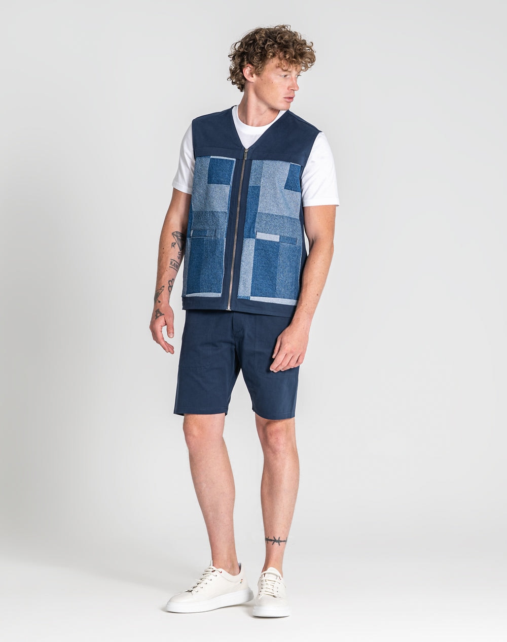 Colete Norris com patchwork 100% algodão orgânico Azul-marinho-2