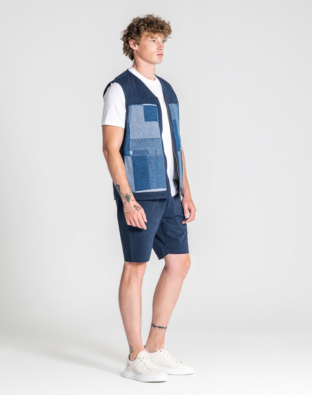 Colete Norris com patchwork 100% algodão orgânico Azul-marinho-5
