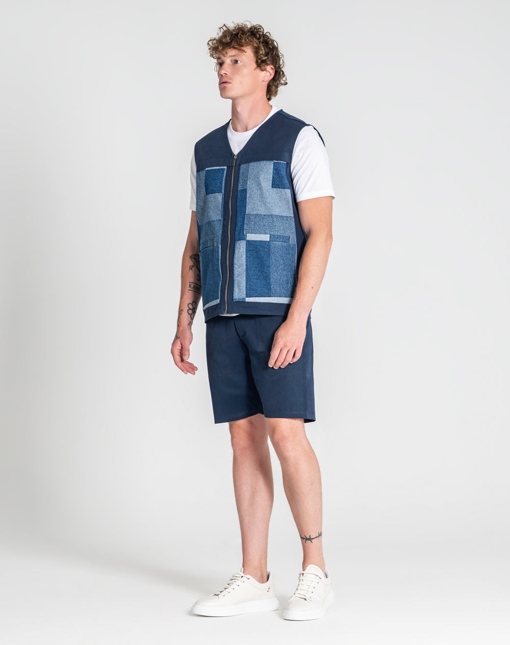Colete Norris com patchwork 100% algodão orgânico Azul-marinho-6