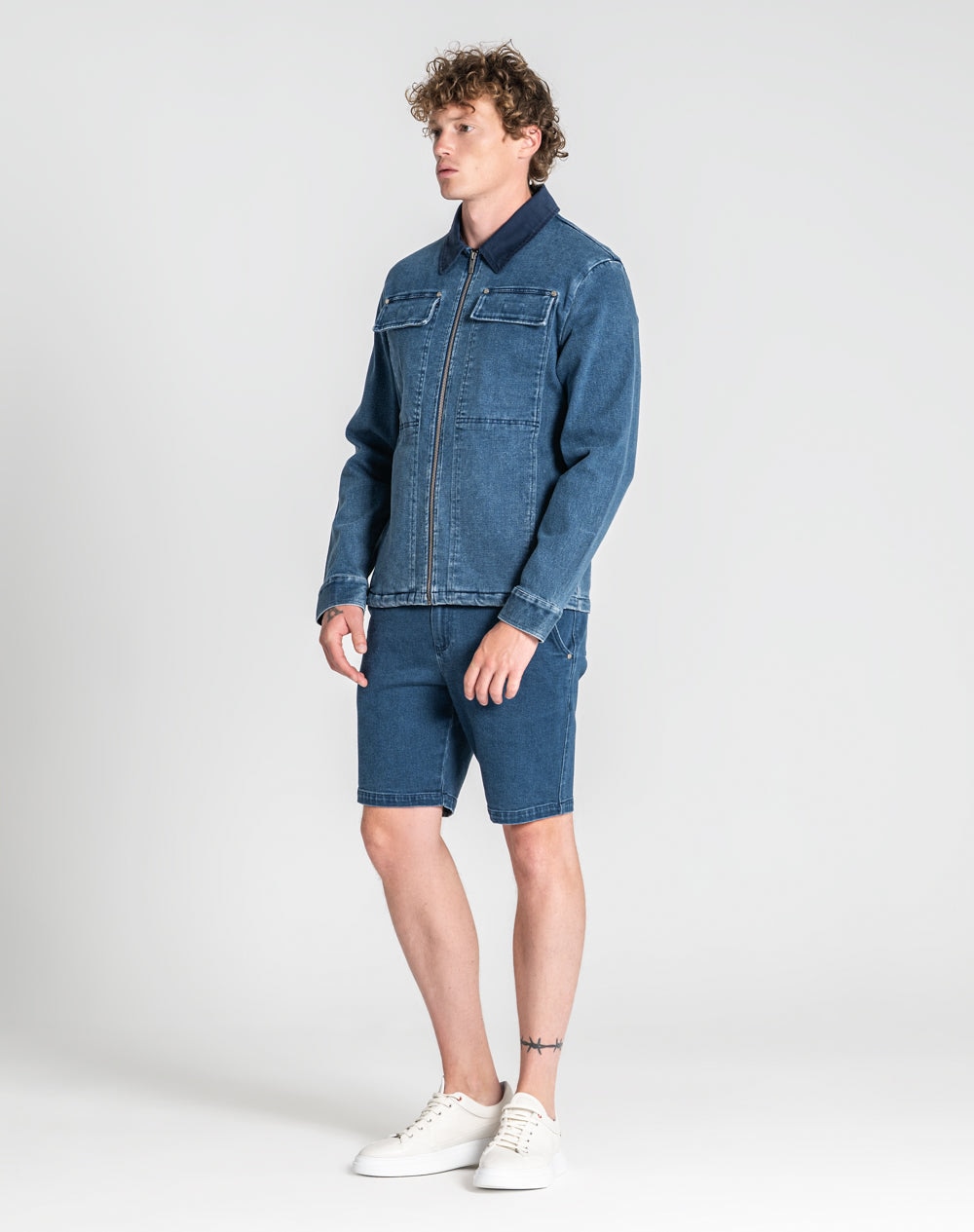 Casaco Noronha estilo chore coat em denim Azul-marinho-6