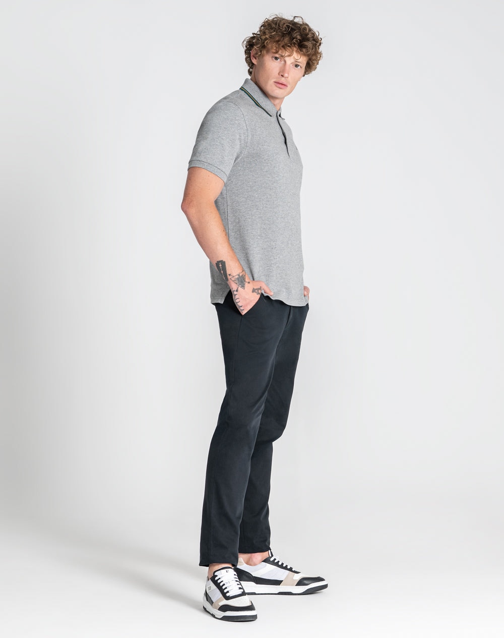 Polo clássico Noah 100% algodão Cinzento-claro-5