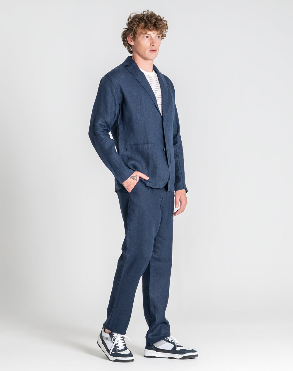 Blazer Nero 100% linho Azul-marinho-5