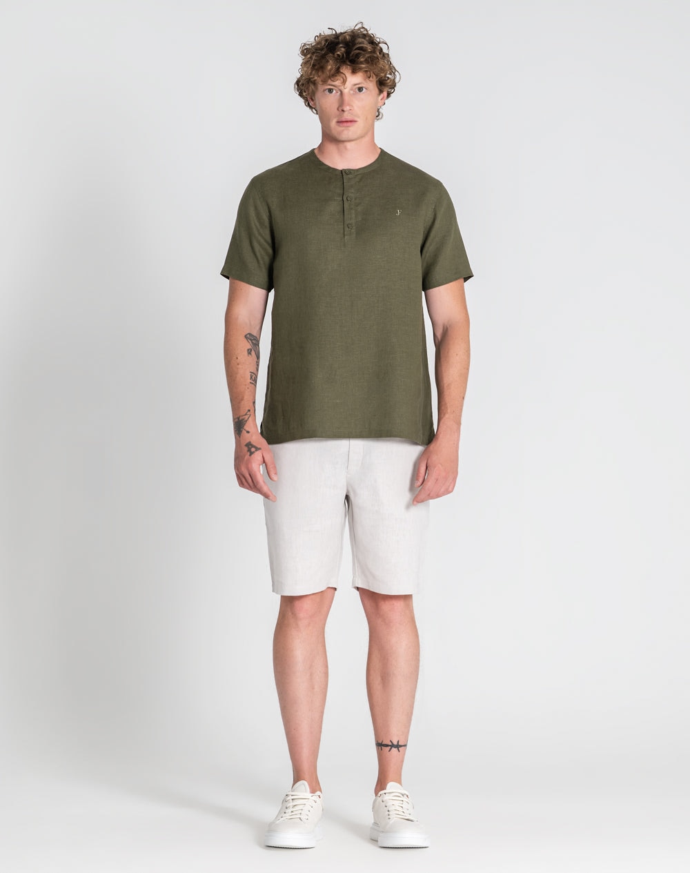 T-shirt Nuriel 100% linho Verde-militar-2