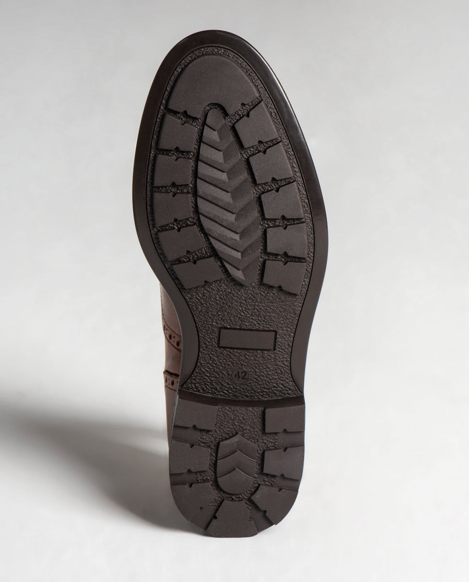 Sapatos Neville em Pele Estilo Brogue Castanho-6
