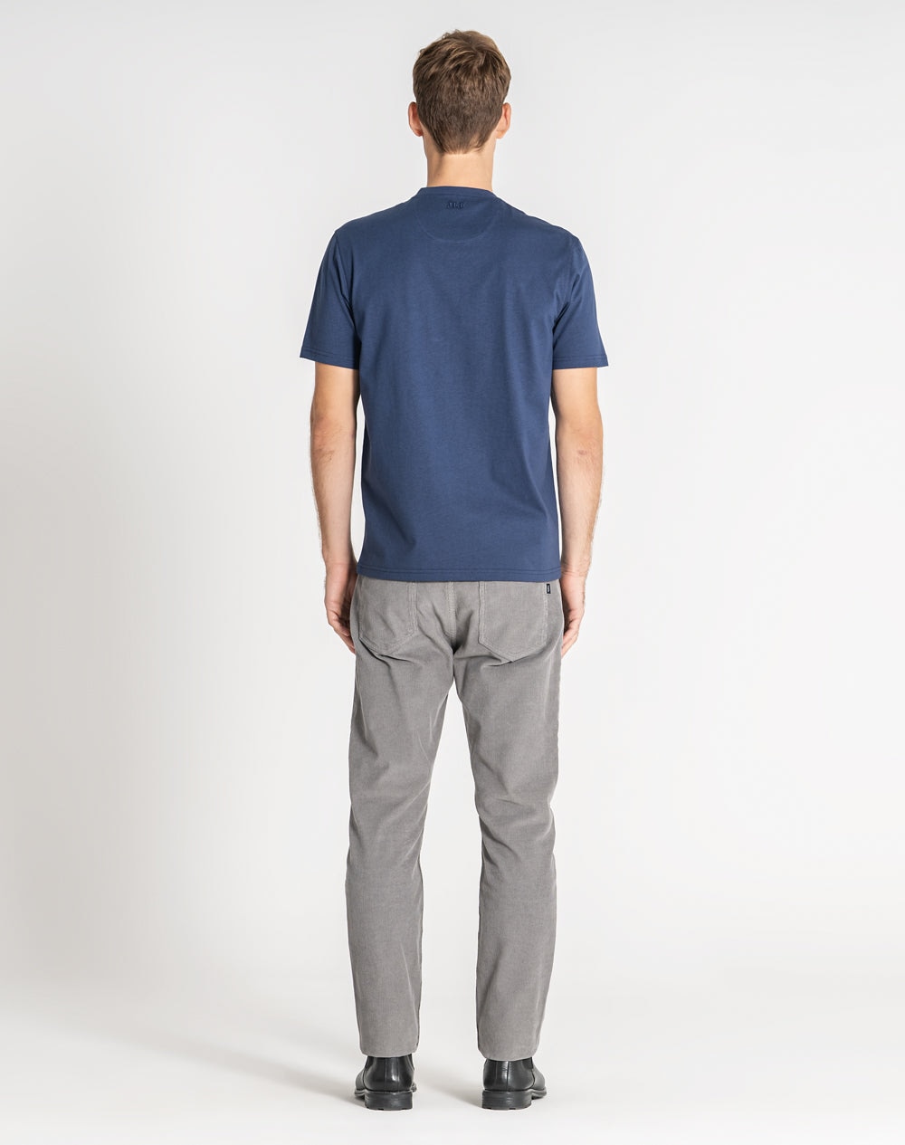 T-shirt de decote em V em algodão orgânico Azul-marinho-4
