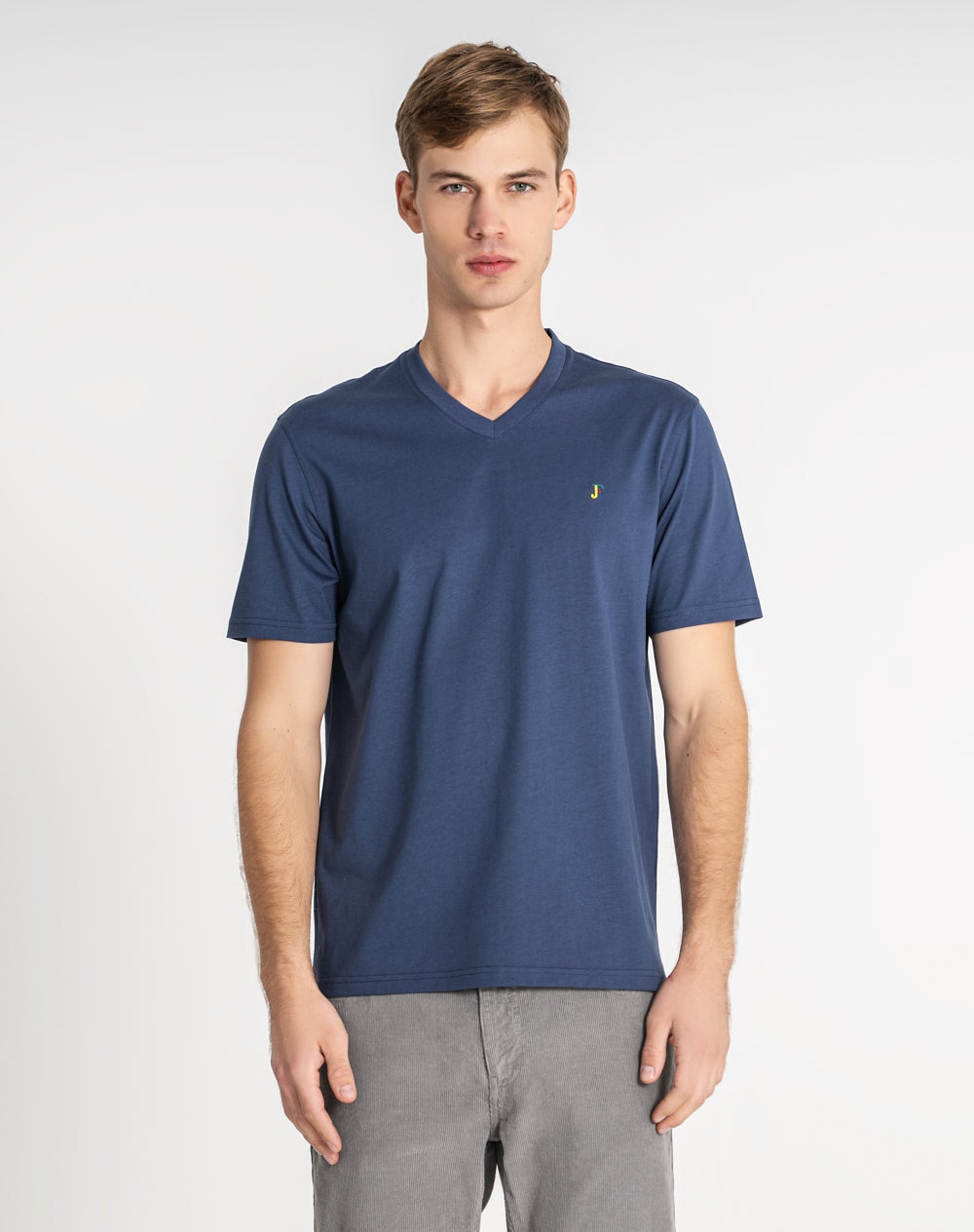 T-shirt de decote em V em algodão orgânico Azul-marinho-5