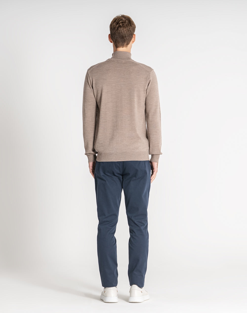 Camisola de gola alta 100% lã merino Bege-4