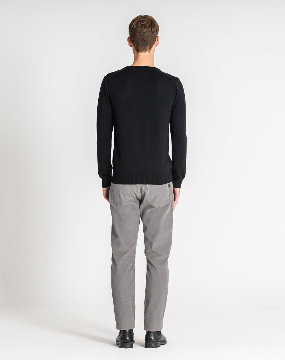 Camisola de decote redondo 100% lã merino Preto-4