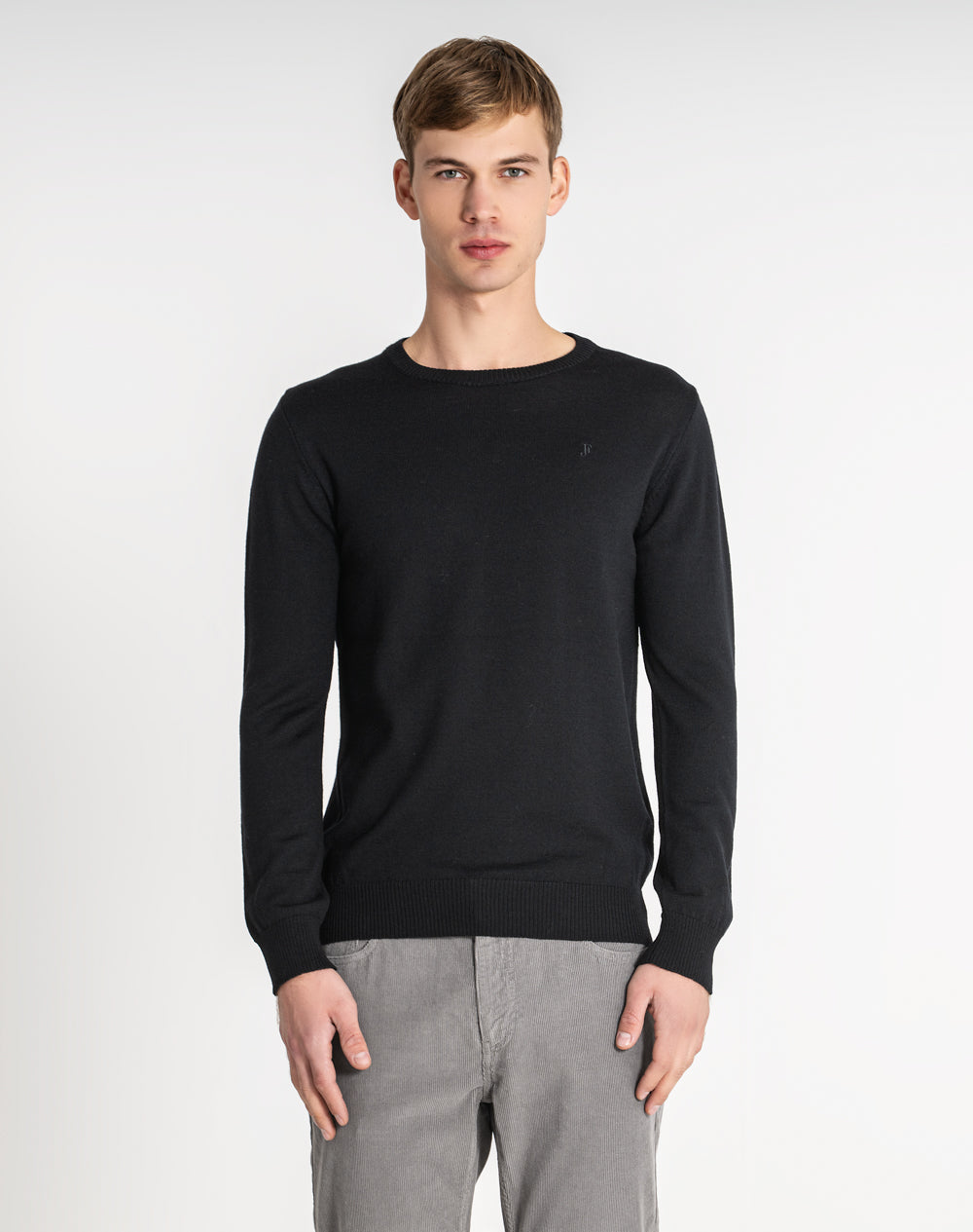Camisola de decote redondo 100% lã merino Preto-5