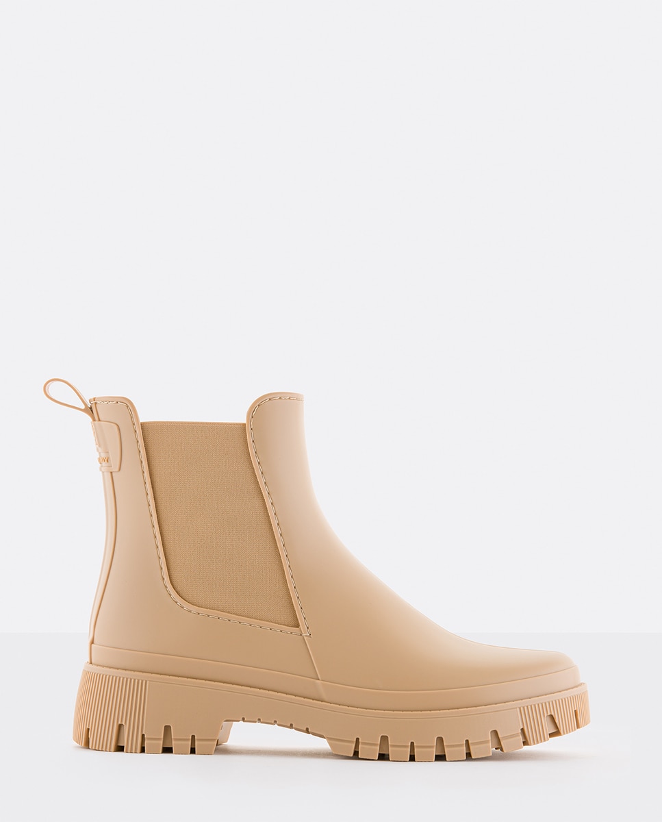 Botins Chelsea de Chuva Vegan KIRBY 06 em Bege Mate Bege-1