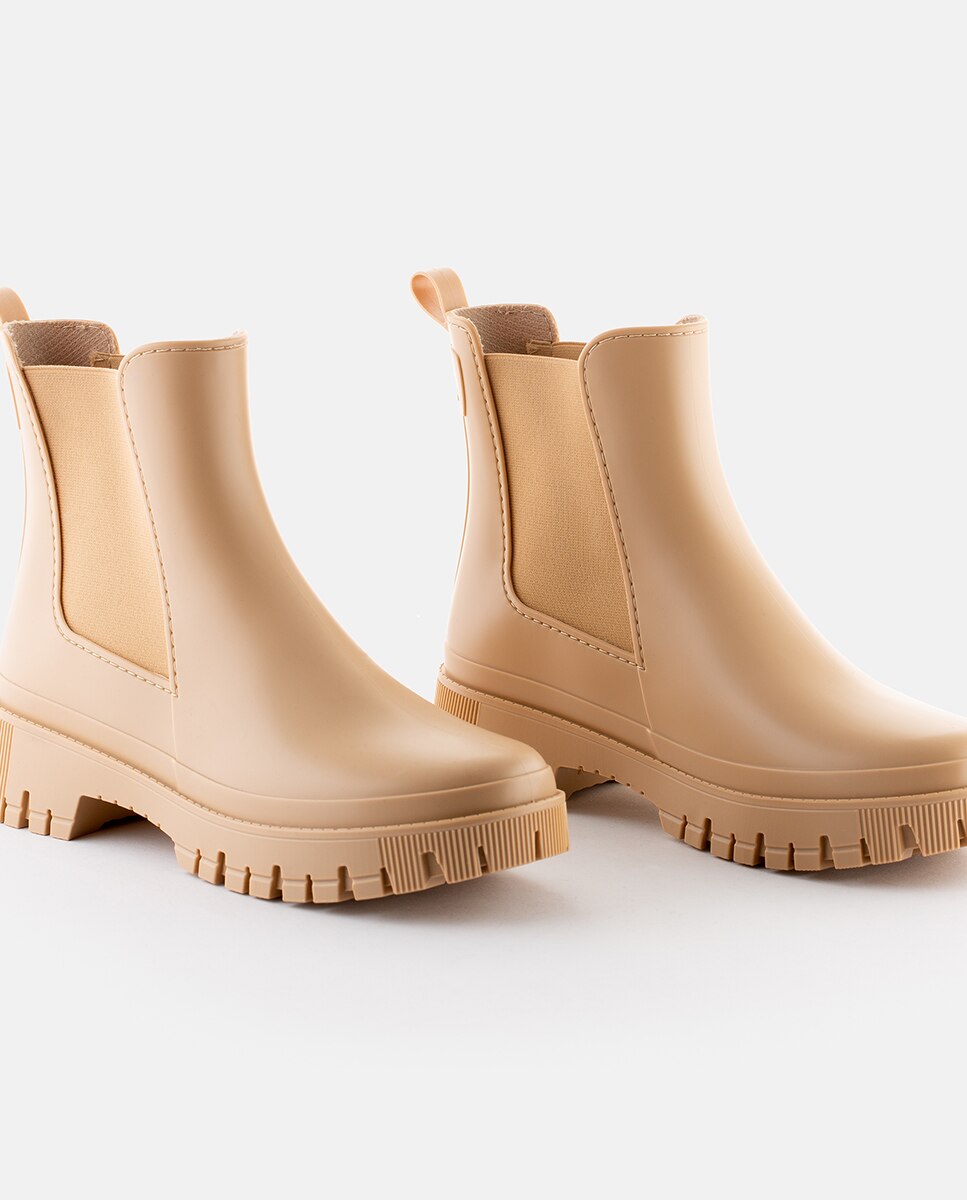 Botins Chelsea de Chuva Vegan KIRBY 06 em Bege Mate Bege-3