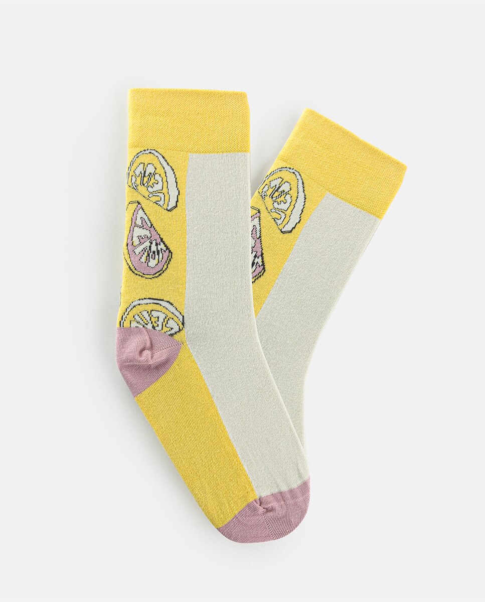 Meias com Padrão de Limão LEMON SOCKS 01 em Amarelo Amarelo-2