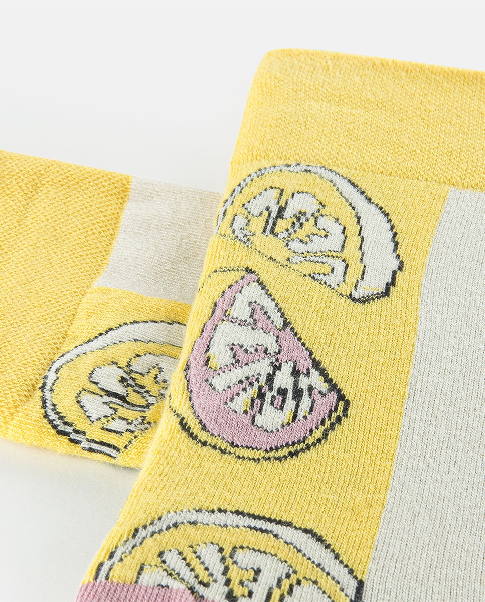 Meias com Padrão de Limão LEMON SOCKS 01 em Amarelo Amarelo-3
