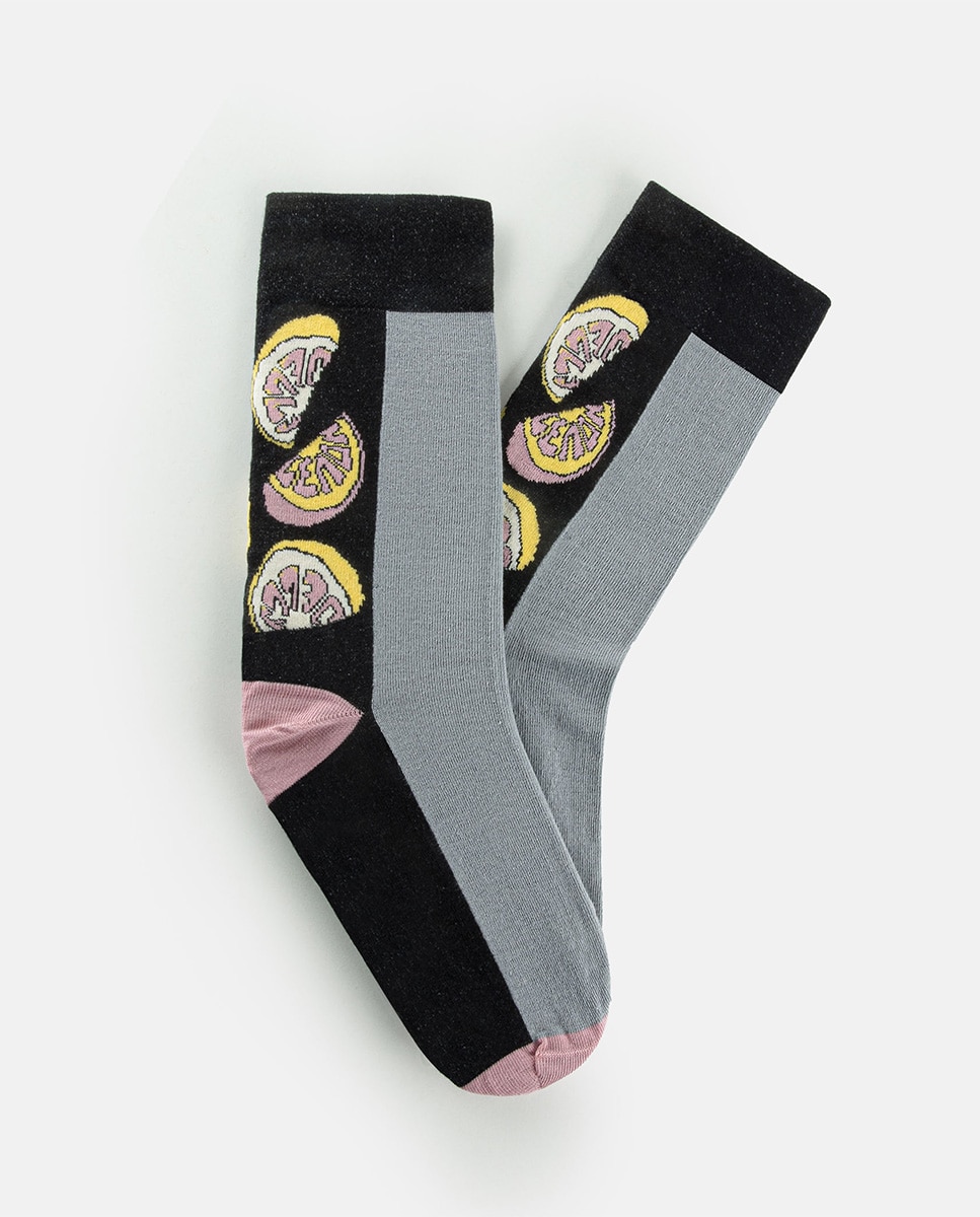 Meias com Padrão de Limão LEMON SOCKS 02 em Preto Preto-2