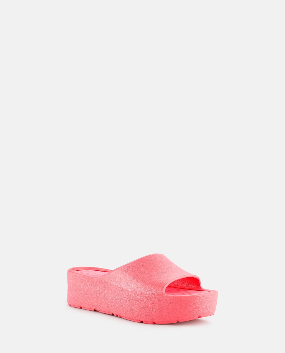 Chinelo de Plataforma Vegan FIORELLA em Rosa Metalizado com Glitter Rosa-2
