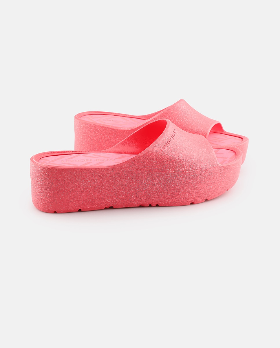 Chinelo de Plataforma Vegan FIORELLA em Rosa Metalizado com Glitter Rosa-3