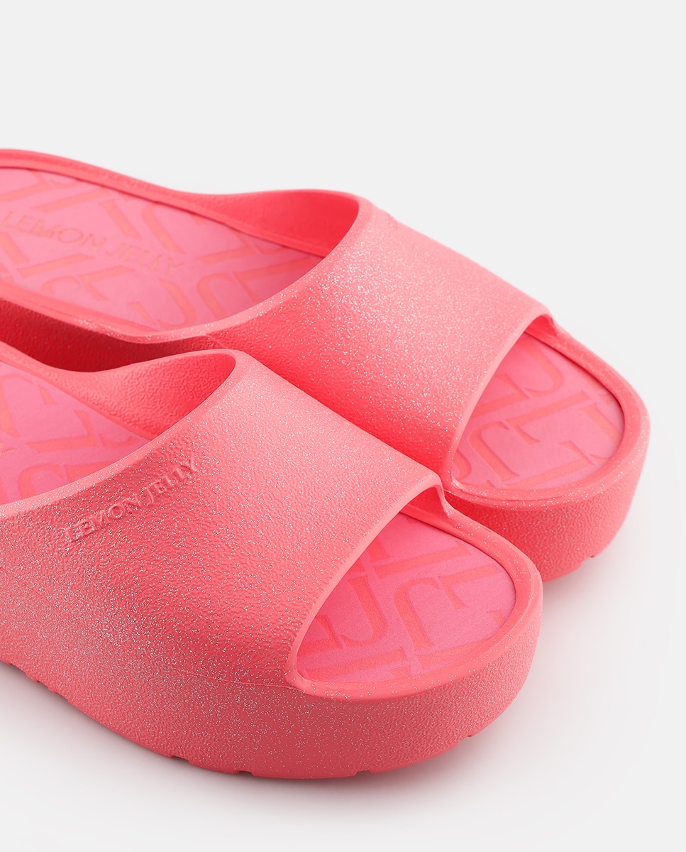 Chinelo de Plataforma Vegan FIORELLA em Rosa Metalizado com Glitter Rosa-4