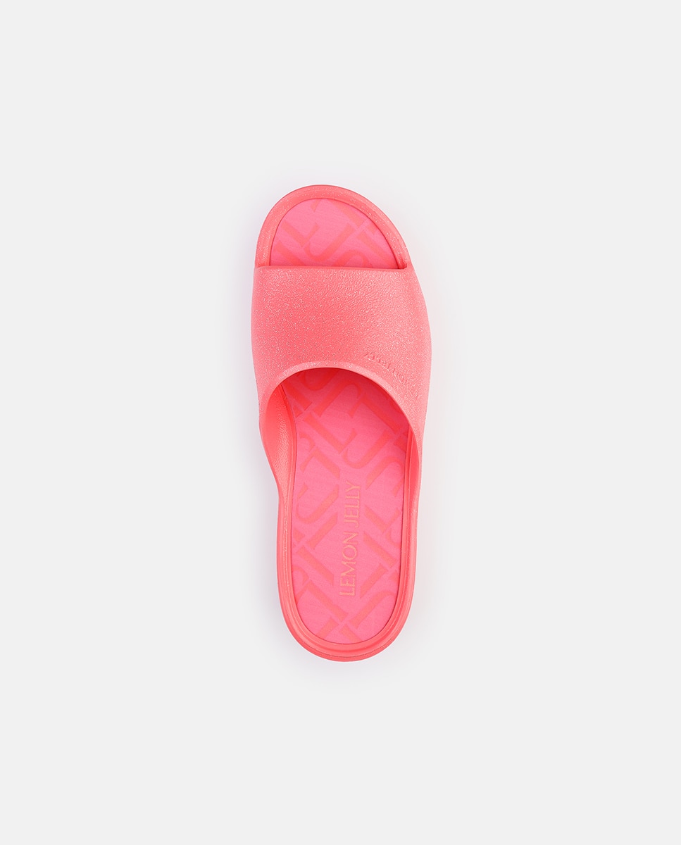 Chinelo de Plataforma Vegan FIORELLA em Rosa Metalizado com Glitter Rosa-5