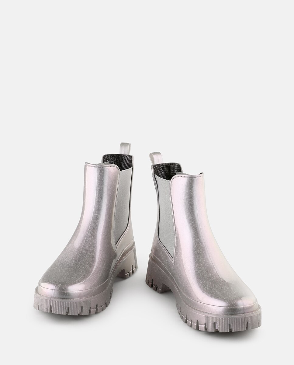 Botins Chelsea de Chuva Vegan PEACHY em Cinza Brilhante Lilás-5