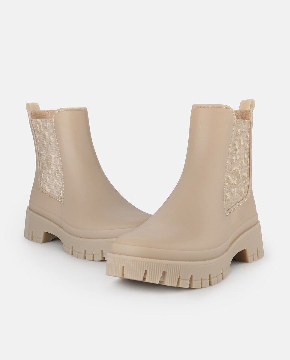 Botins Chelsea Vegan com Elásticos Estampados ALANI em Bege Bege-5