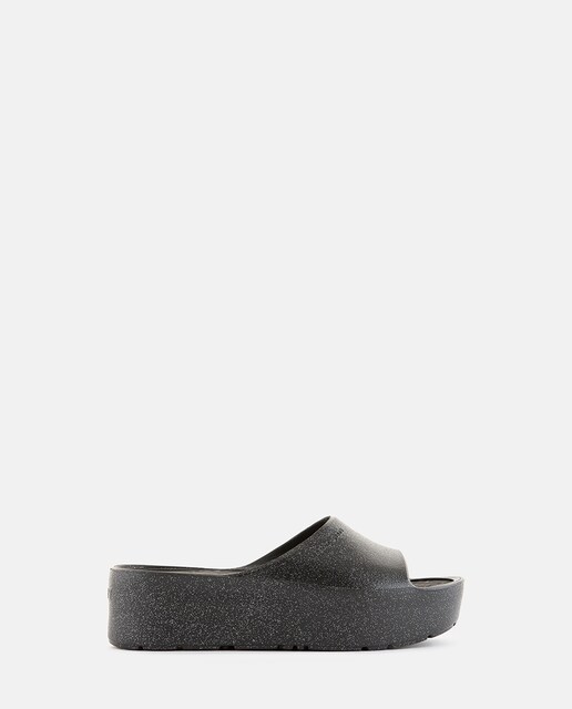 Imagem 0 de Chinelo de Plataforma Vegan FIORELLA em Preto Metalizado com Glitter