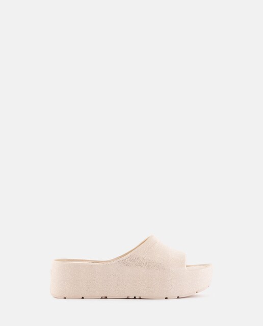 Imagem 0 de Chinelo de Plataforma Vegan FIORELLA em Bege Metalizado com Glitter