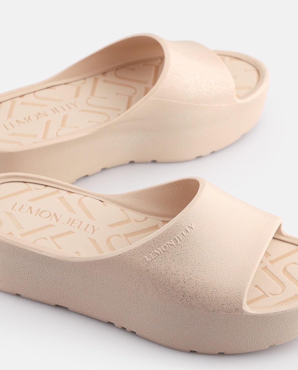 Chinelo de Plataforma Vegan FIORELLA em Bege Metalizado com Glitter Bege-4