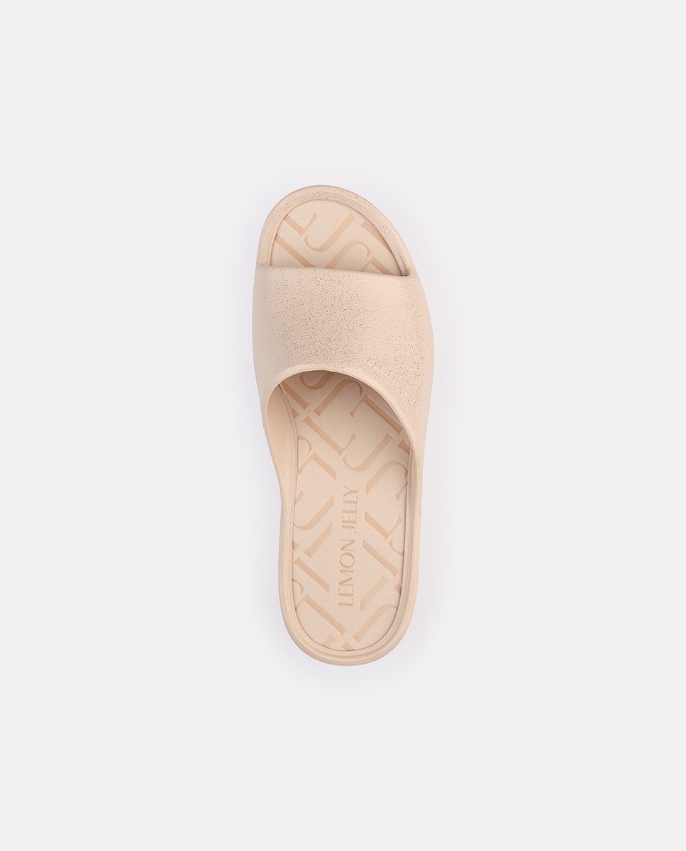 Chinelo de Plataforma Vegan FIORELLA em Bege Metalizado com Glitter Bege-5