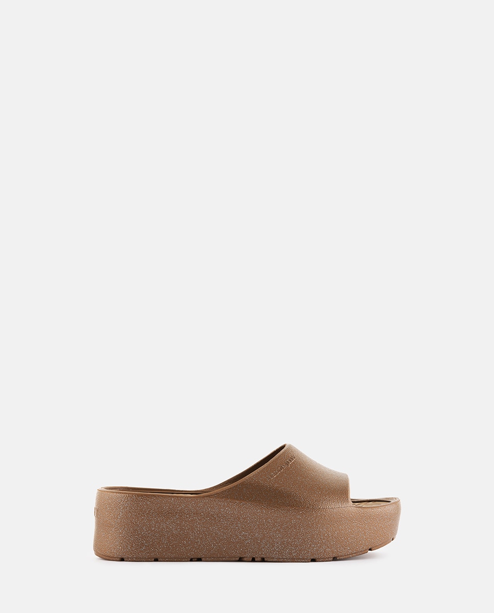 Chinelo de Plataforma Vegan FIORELLA em Castanho Metalizado com Glitter Castanho-1