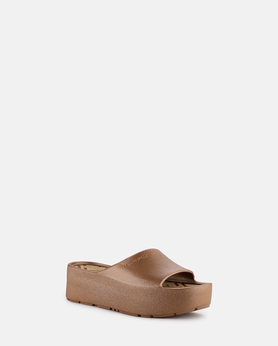 Chinelo de Plataforma Vegan FIORELLA em Castanho Metalizado com Glitter Castanho-2