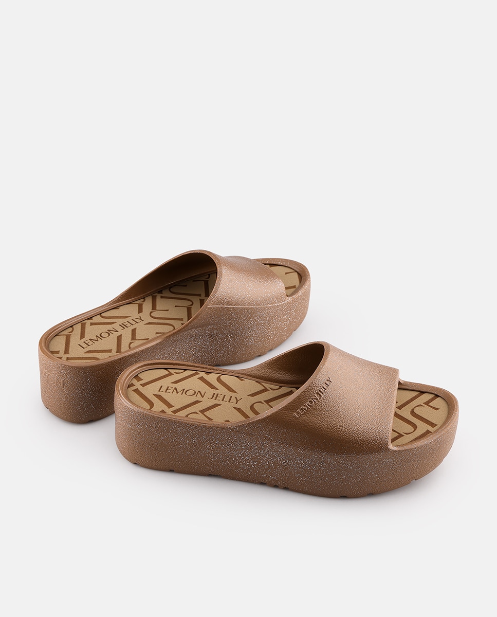 Chinelo de Plataforma Vegan FIORELLA em Castanho Metalizado com Glitter Castanho-3